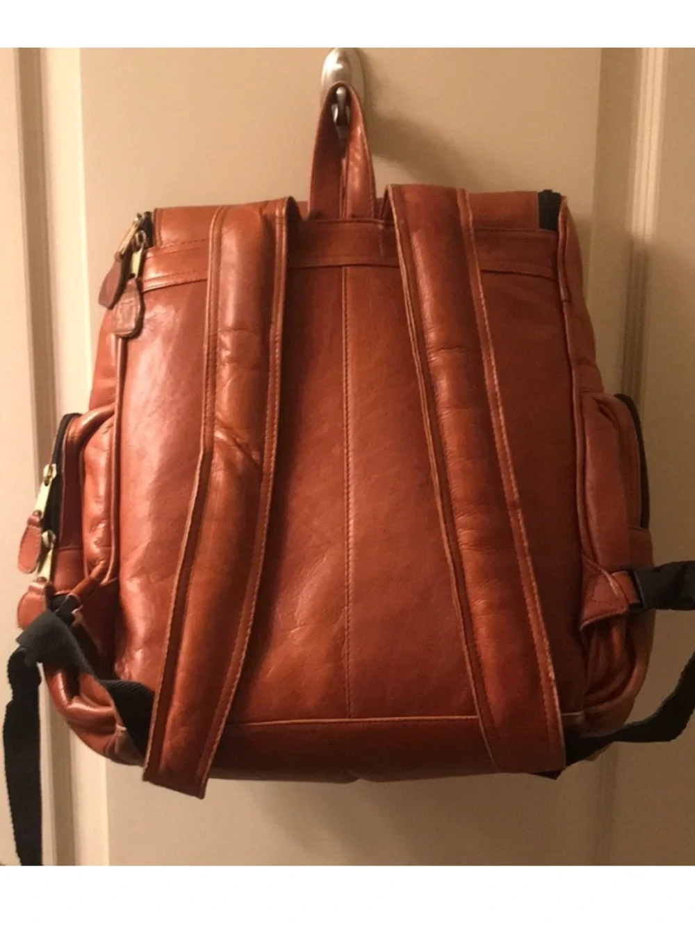 Frye vintage brown leather zippered backpack padded laptop sleeve multi pocket